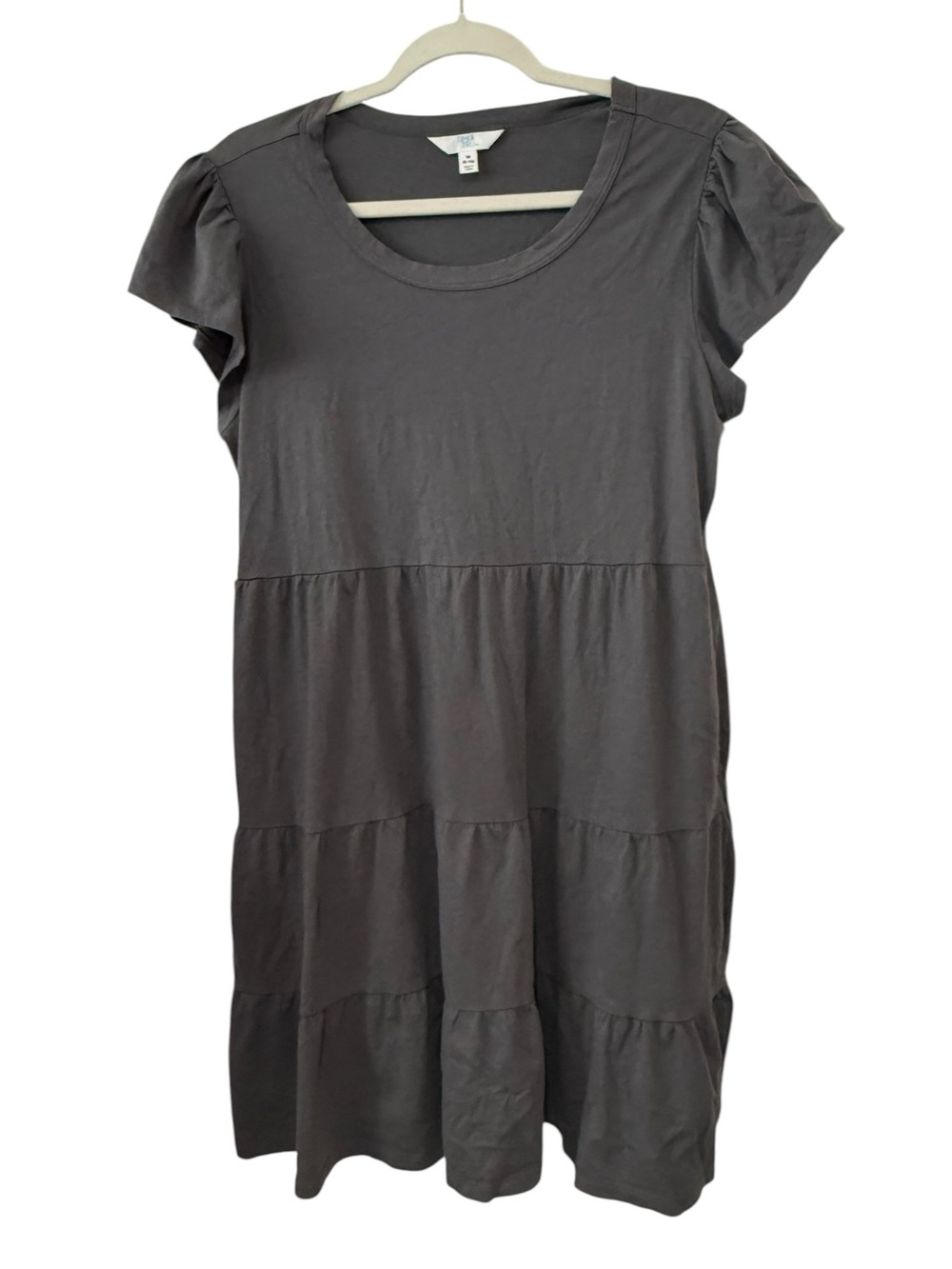 Time and Tru Medium 8-10 Charcoal Gray Tiered Babydoll Dress Pockets Flutter